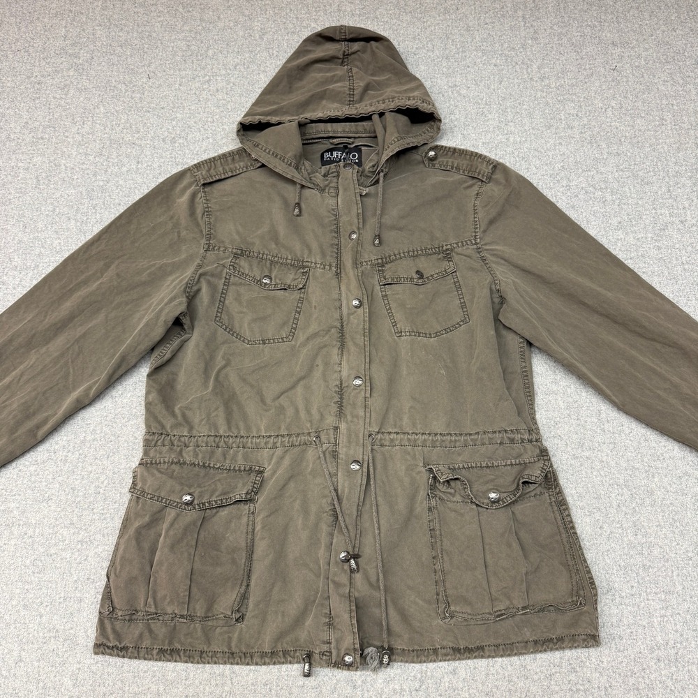 Buffalo David Bitton Utility Jacket XL Green Hooded Drawstring Military Coat